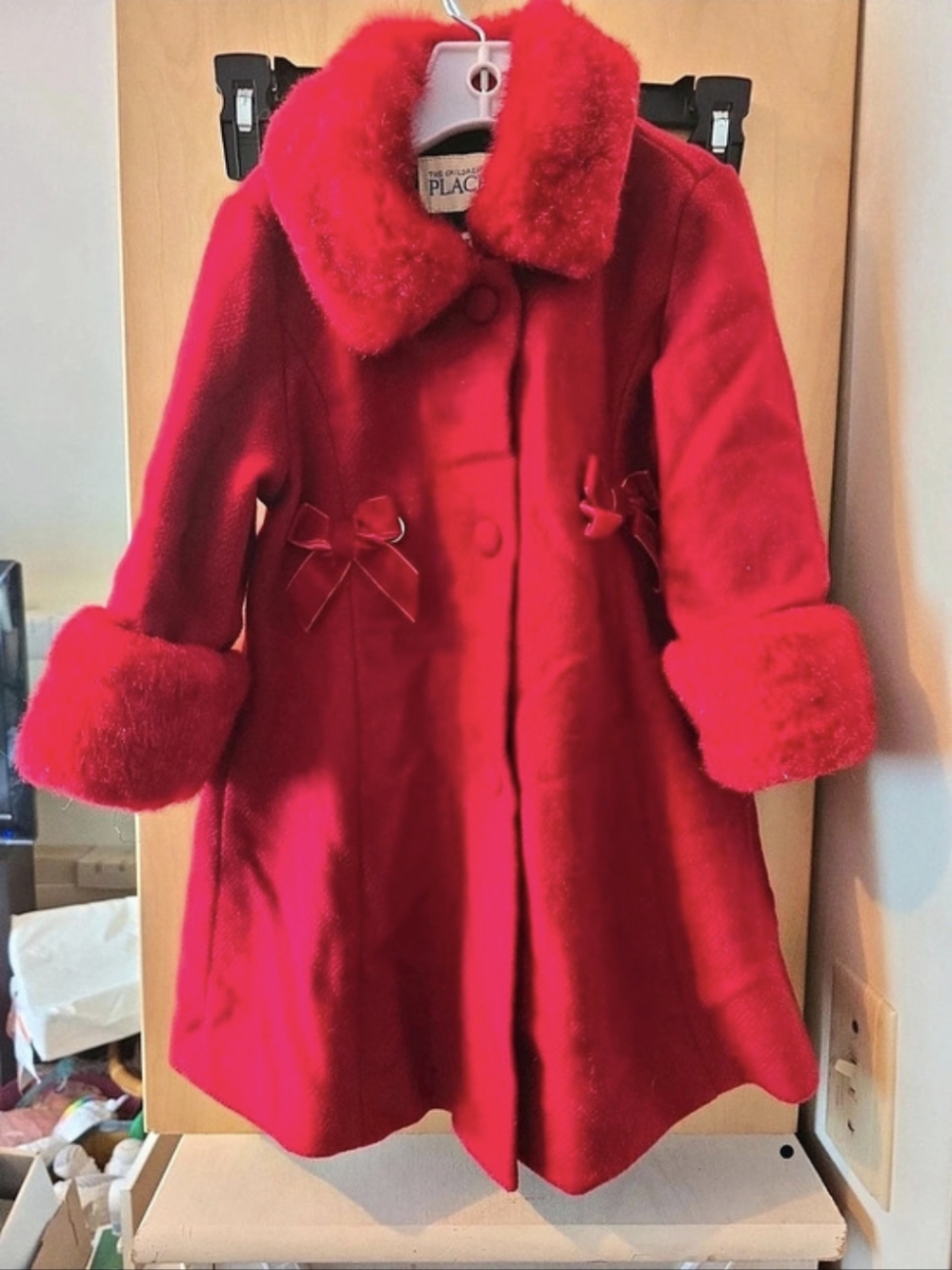 The Children's Place Red Faux Fur Trimmed Wool Holiday Coat Girls 3T